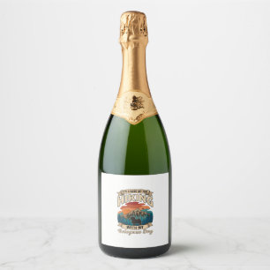 Hiking Bolognese Dog Mountains Sunset Sparkling Wine Label