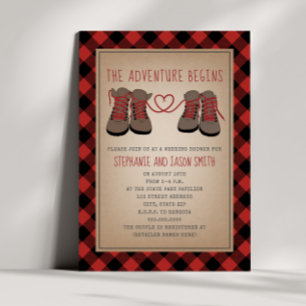 Hiking Boots Adventure Plaid Wedding Shower Invitation