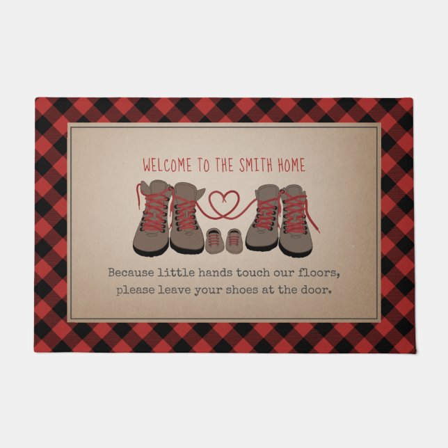Hiking Boots Baby Shoes Remove Shoes Plaid Doormat (Front)
