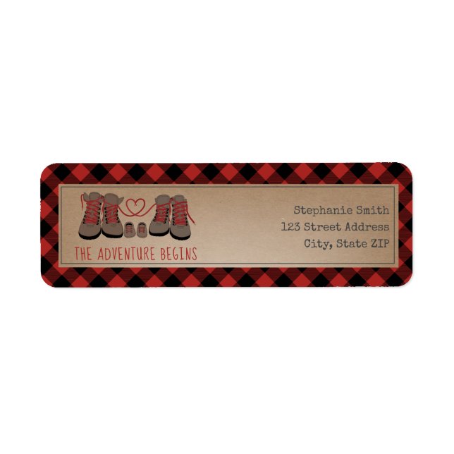 Hiking Boots Buffalo Plaid Adventure Baby Shower (Front)