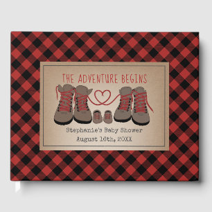 Hiking Boots Buffalo Plaid Adventure Baby Shower Guest Book