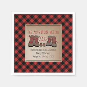 Hiking Boots Buffalo Plaid Adventure Baby Shower Napkin