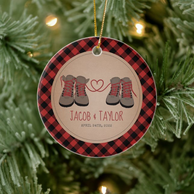Hiking Boots First Christmas Married Engaged Ceramic Tree Decoration (Tree)