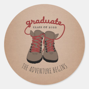 Hiking Boots Graduation The Adventure Begins Classic Round Sticker