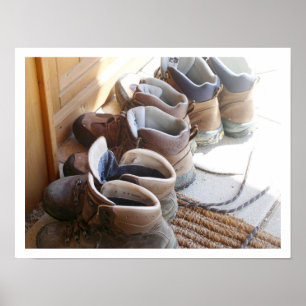 Hiking Boots in a Row Poster