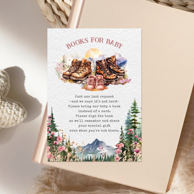Hiking Boots Pink Girl Baby Shower Book Request Enclosure Card (Creator Uploaded)
