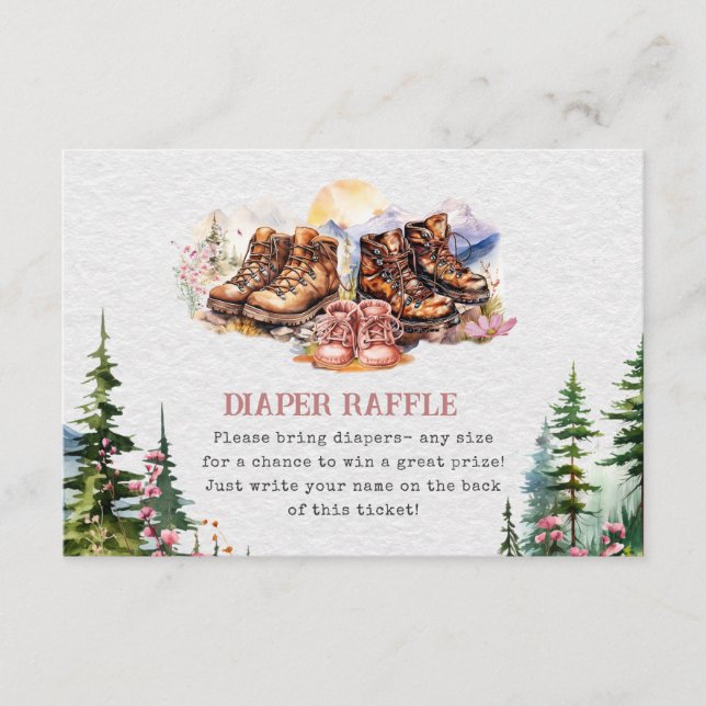 Hiking Boots Pink Girl Baby Shower Diaper Raffle Enclosure Card (Front)