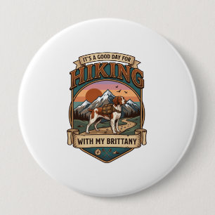 Hiking Brittany Dog Backpack Mountains 10 Cm Round Badge