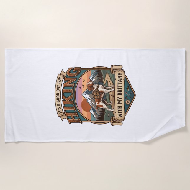 Hiking Brittany Dog Backpack Mountains Beach Towel (Front)