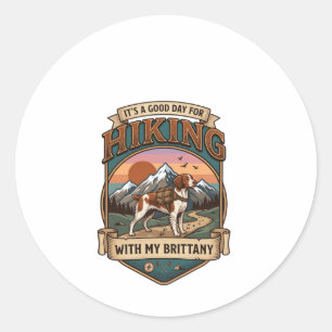 Hiking Brittany Dog Backpack Mountains Classic Round Sticker