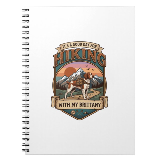 Hiking Brittany Dog Backpack Mountains Notebook (Front)