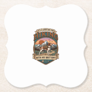 Hiking Brittany Dog Backpack Mountains Paper Coaster