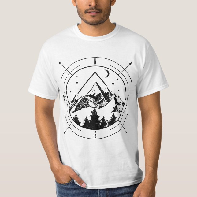 Hiking Camping Mountains Compass Hiker Camper Outd T-Shirt (Front)