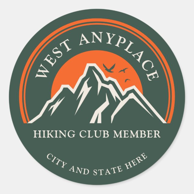Hiking Club Logo Custom Name Business Employee Classic Round Sticker (Front)