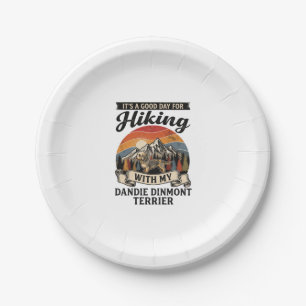 Hiking Dandie Dinmont Terrier Dog Mountain Retro S Paper Plate