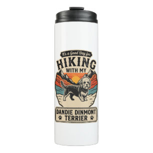 Hiking Dandie Dinmont Terrier Dog Mountain Sunset Thermal Tumbler