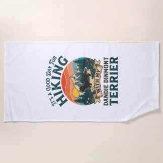 Hiking Dandie Dinmont Terrier Dog Mountains Sunset Beach Towel