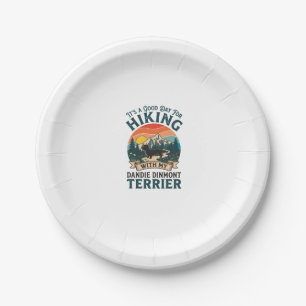 Hiking Dandie Dinmont Terrier Dog Mountains Sunset Paper Plate