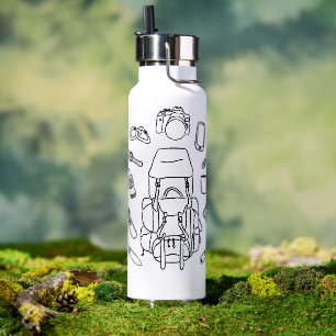 Hiking Essentials Line Art Thor Insulated Black Water Bottle