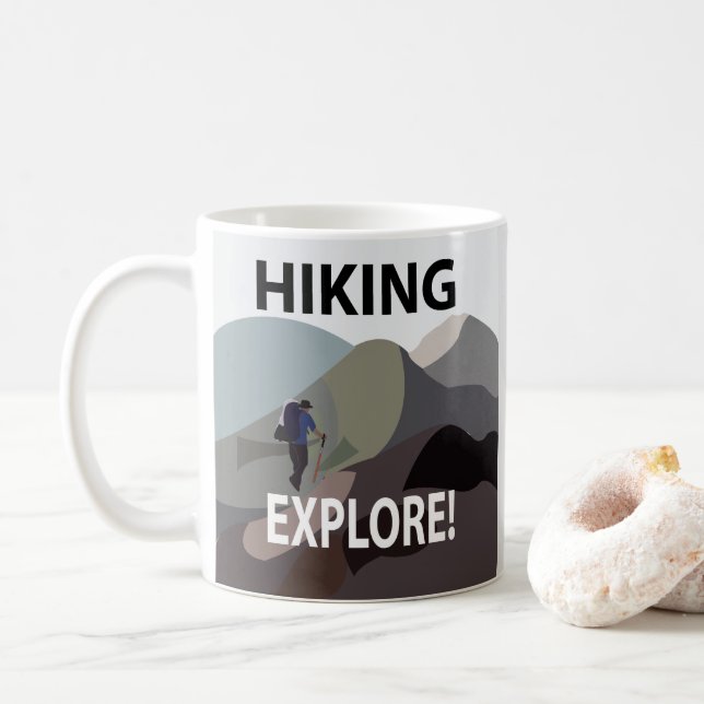 Hiking Explore Mountains Adventure Hiking  Coffee Mug (With Donut)
