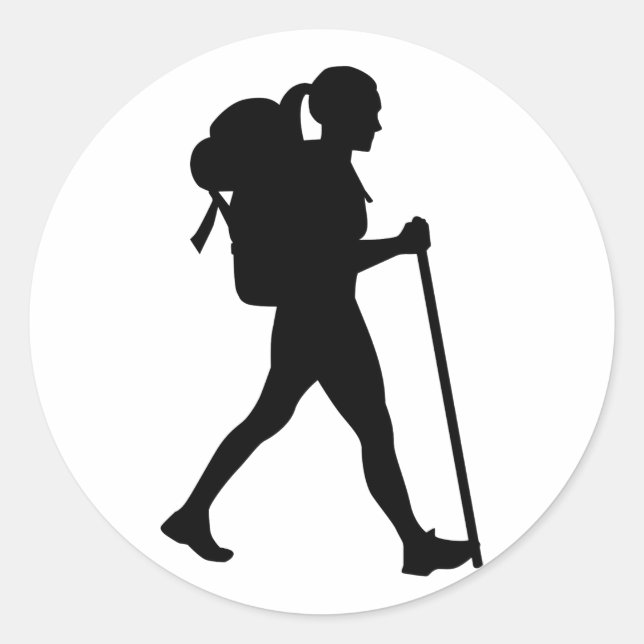 Hiking girl woman classic round sticker (Front)