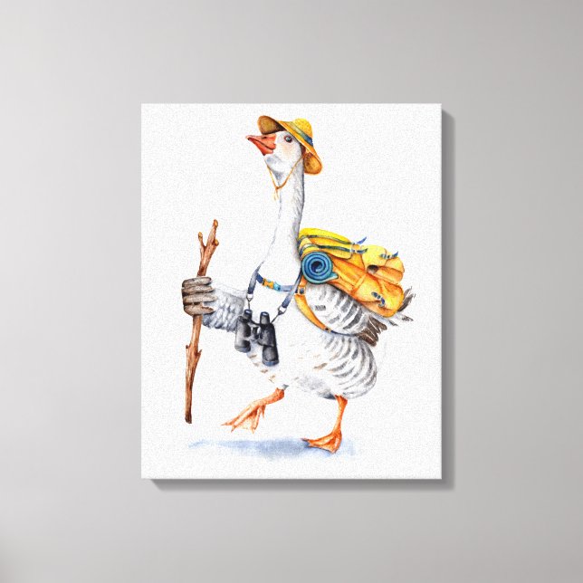 Hiking Goose with Backpack and Binoculars Canvas Print (Front)