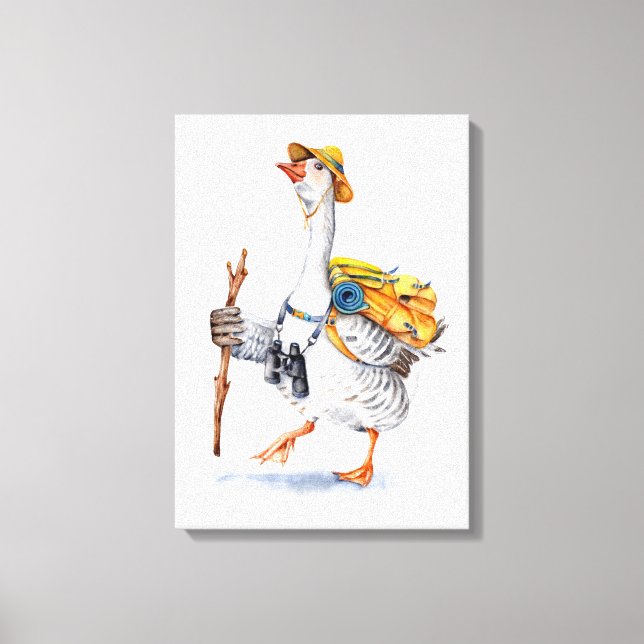 Hiking Goose with Backpack and Binoculars Canvas Print (Front)
