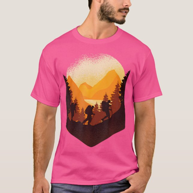 Hiking Group In Mountain Landscape Cool Hiker Grap T-Shirt (Front)