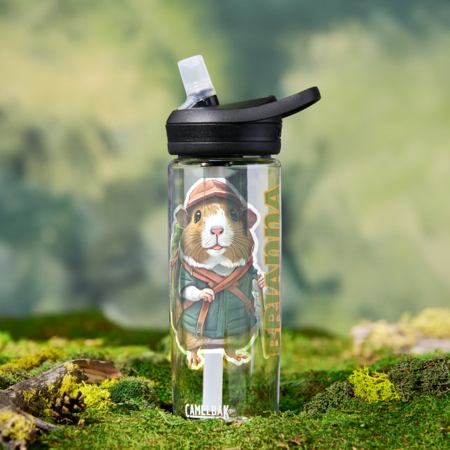 Hiking Guinea Pig Explorer Adventurer, Birthday Water Bottle (Outdoor (Rotated))