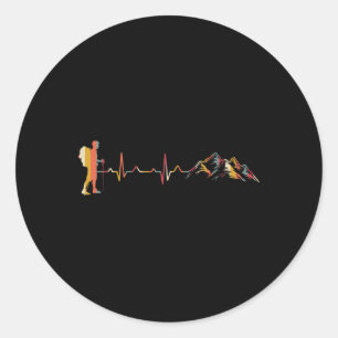 Hiking Heartbeat Ecg Hiker Climber Mountains Hike  Classic Round Sticker