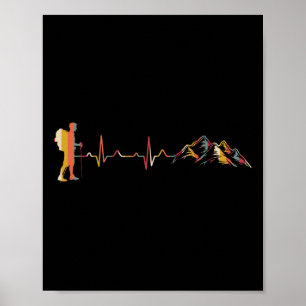 Hiking Heartbeat Ecg Hiker Climber Mountains Hike Poster