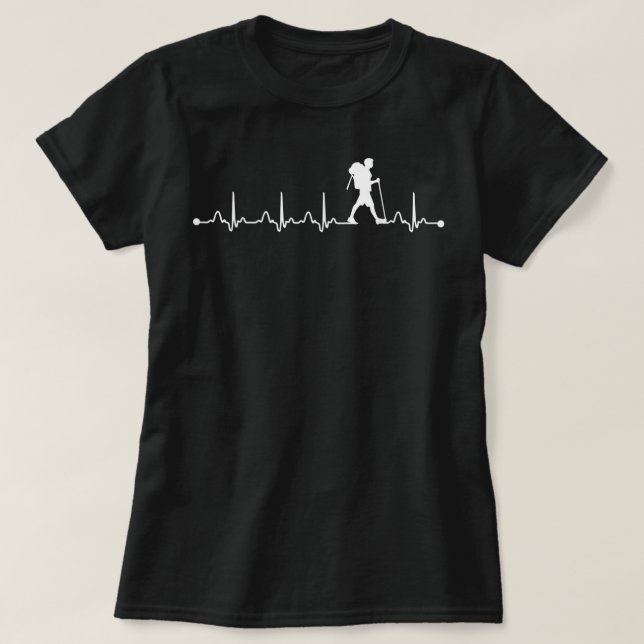 Hiking Heartbeat EKG Hiker Lover Pulse EKG 1610 T-Shirt (Design Front)