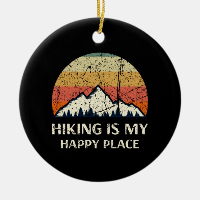 Hiking - Hiking Is My Happy Place Ceramic Tree Decoration (Front)
