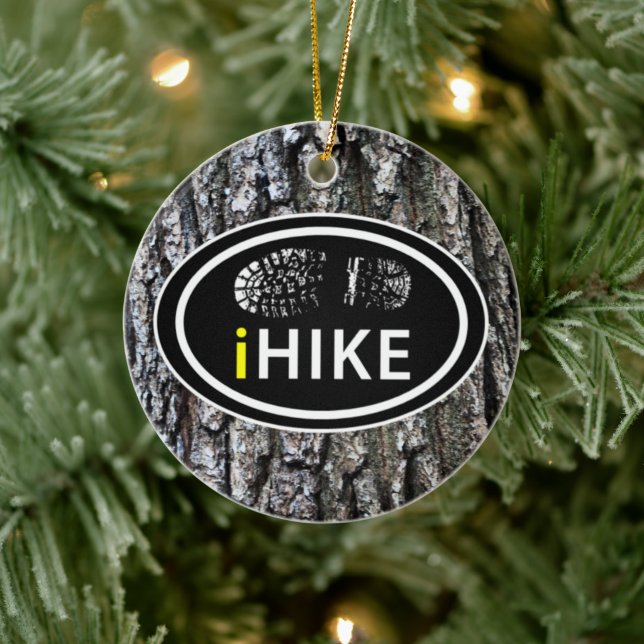 Hiking iHIKE Boot Print on Tree Bark Christmas Ceramic Tree Decoration (Tree)