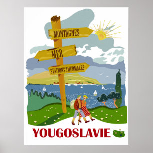 Hiking in Yugoslavia, vintage travel Poster