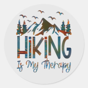 Hiking Is My Therapy, Funny Hiking Classic Round S Classic Round Sticker