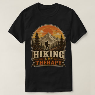 Hiking Is My Therapy Vintage Mountain Sunset Natur T-Shirt
