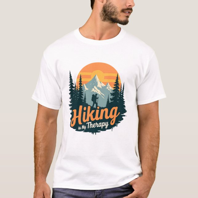 Hiking Is My Therapy Vintage T-Shirt Design (Front)