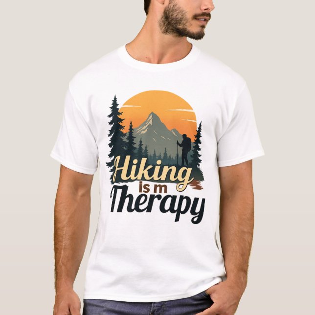 Hiking Is My Therapy Vintage T-Shirt Design (Front)