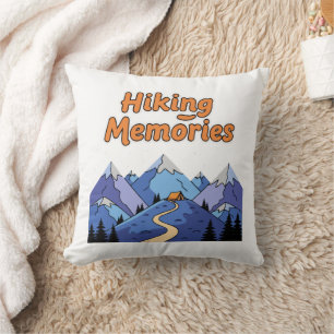  "Hiking Memories" Whimsical Mountain Camping  Cushion