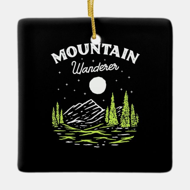 Hiking Mountain Wanderer Ceramic Ornament (Front)