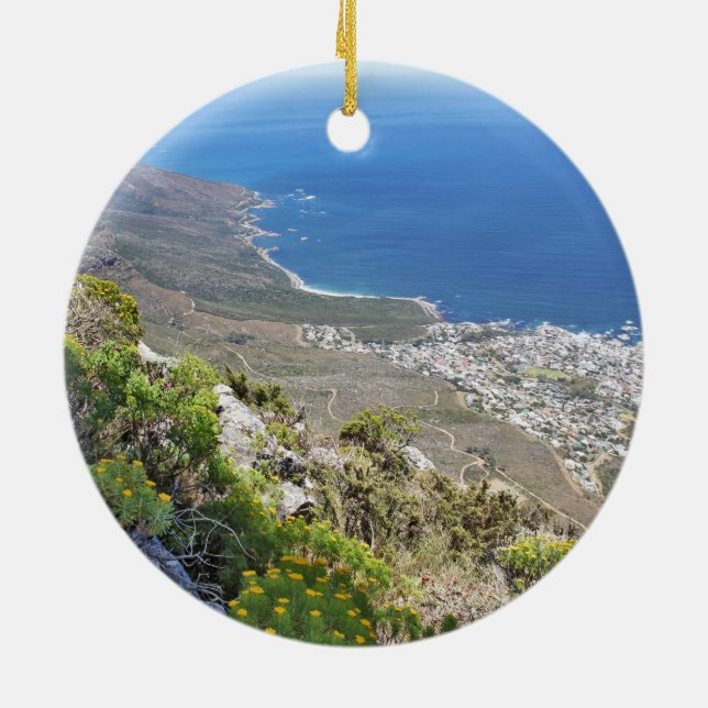 Hiking on Table Mountain- View over Camp's Bay Ceramic Tree Decoration (Back)