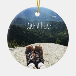 Hiking On Top of the World with Text II Ceramic Tree Decoration