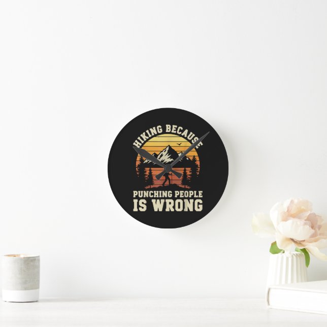 Hiking Outdoor Funny Hiker Round Clock (Home)