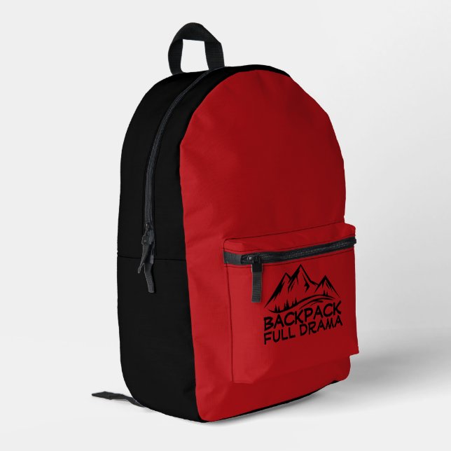 Hiking red Backpack with Funny Trail Quote  (Back Corner Left)