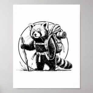 Hiking Red Panda Backpacking Animals Funny Cottage Poster