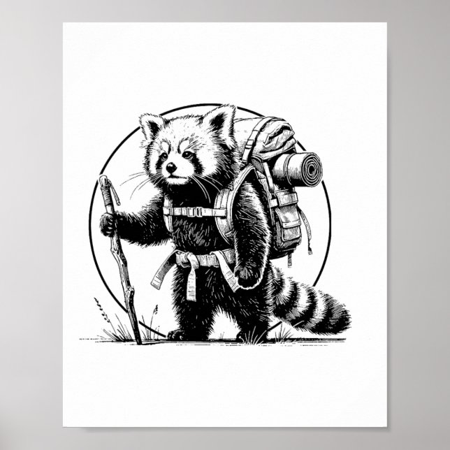 Hiking Red Panda Backpacking Animals Funny Cottage Poster (Front)