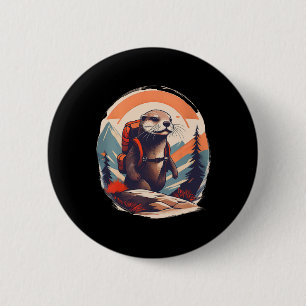 Hiking River Otter Backpacking Animal Lover Vintag 6 Cm Round Badge