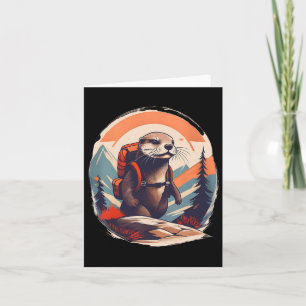 Hiking River Otter Backpacking Animal Lover Vintag Card