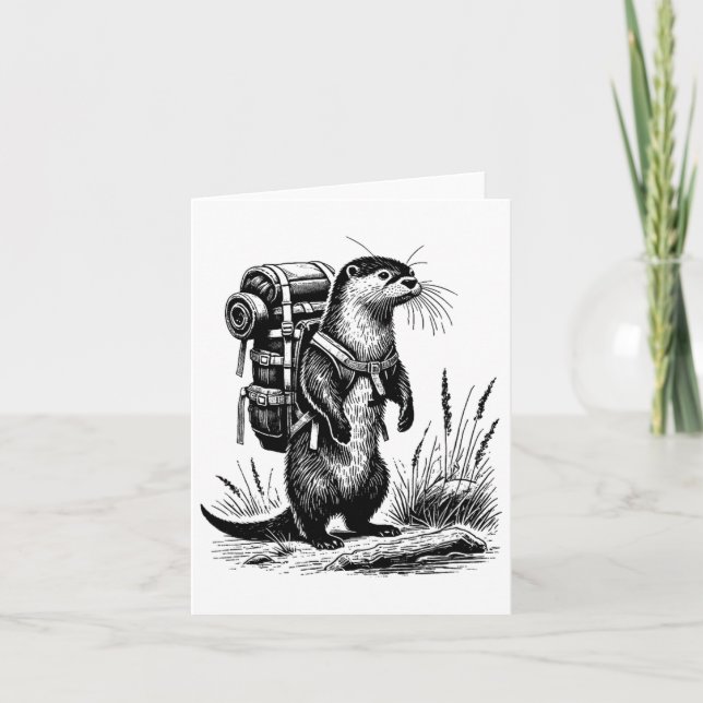 Hiking River Otter Backpacking Animals Funny Cotta Card (Front)